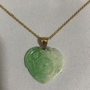 VTG Heirloom Quality Natural Green Jade Necklace on 14K Gold Plated Rope Chain